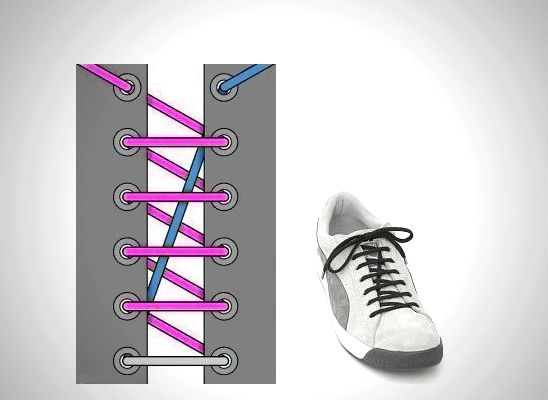 Схема шнуровки крест накрест изнутри. Схема завязывания шнурков. Шнуровка двойной спиралью. Шнуровка лесенкой кроссовки. Шнуровка кед лесенка.
